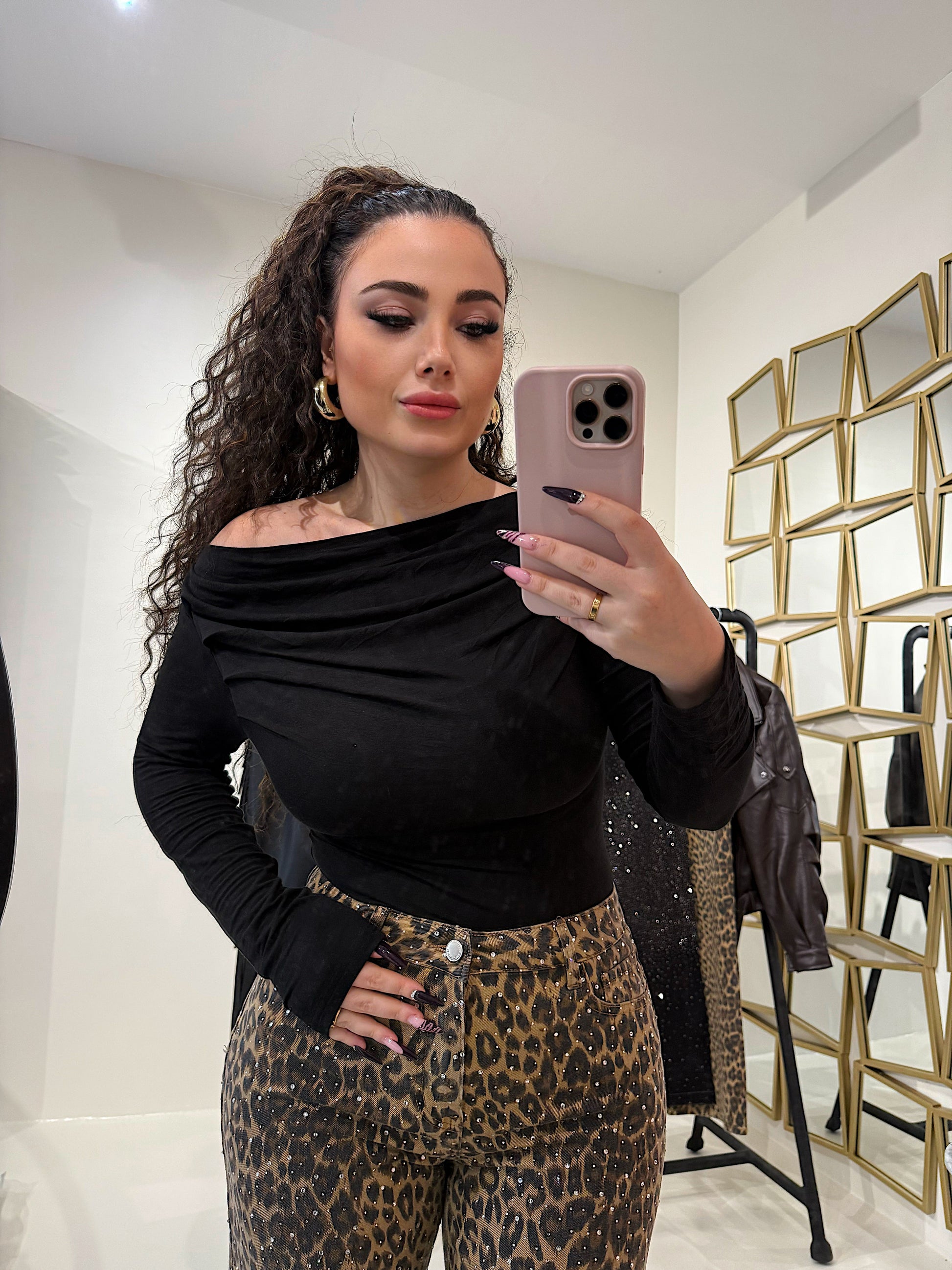Pantalone con strass animalier