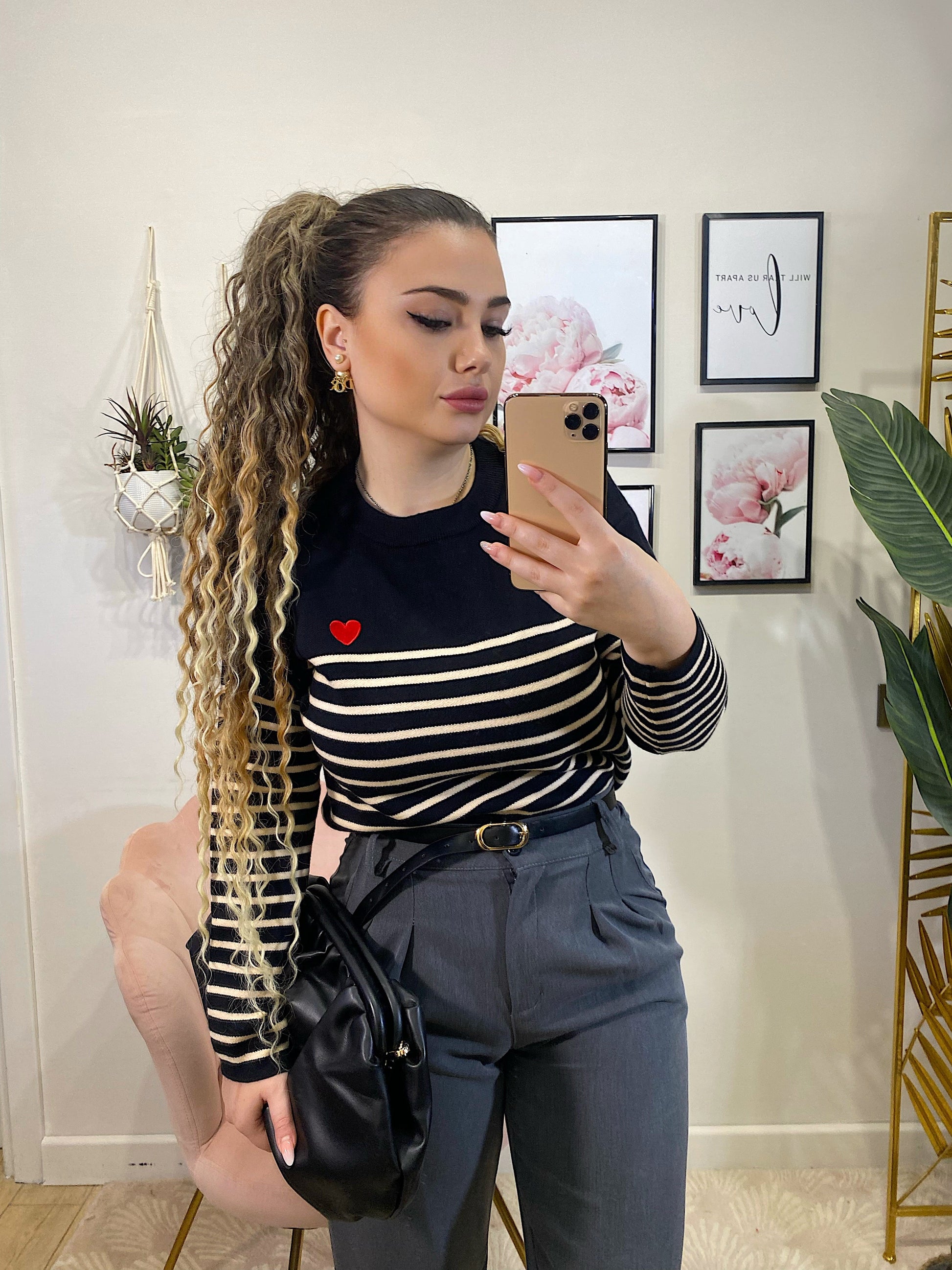 Pantalone grigio con polsino e cintura