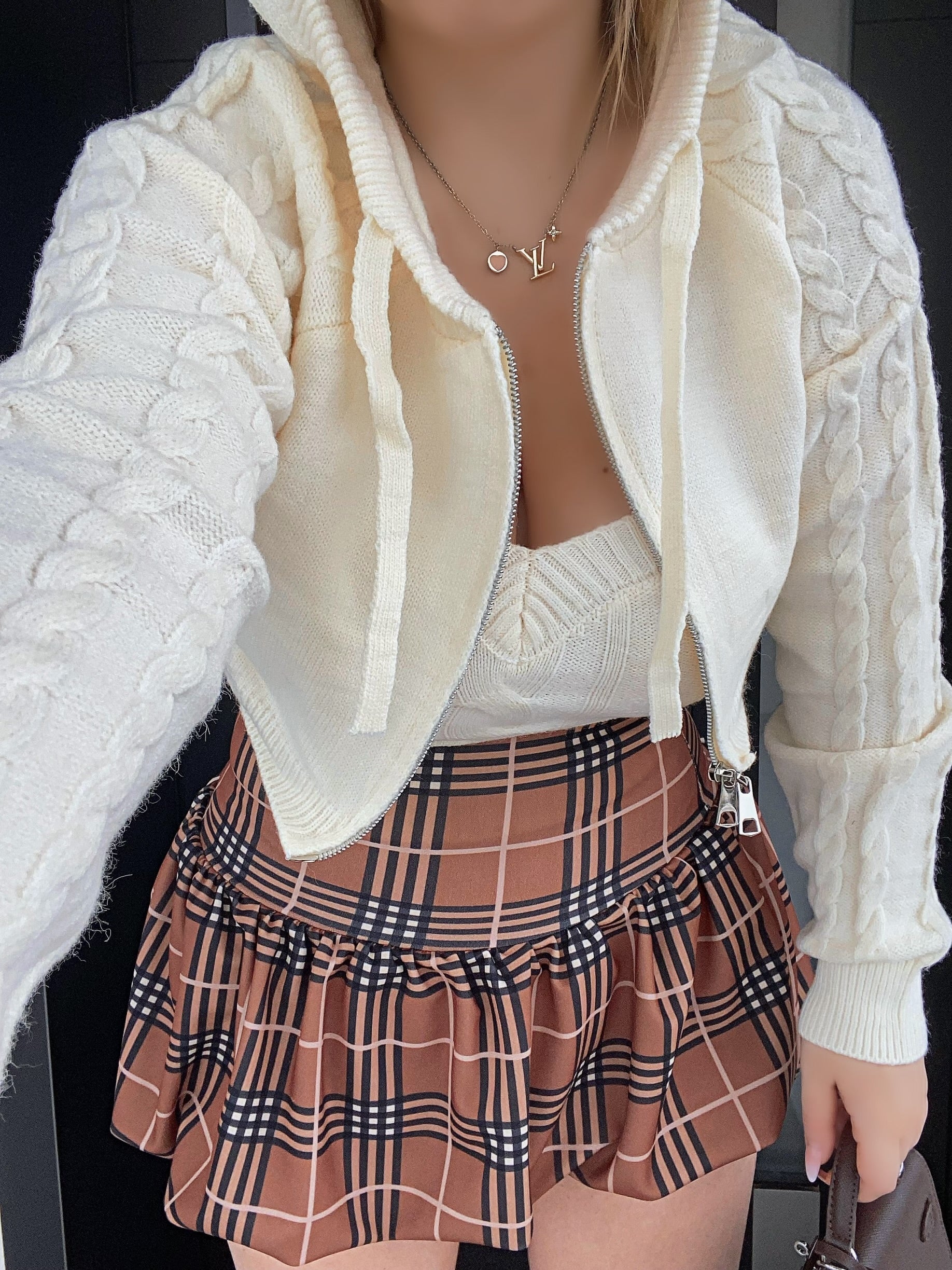 Set cardigan più top panna