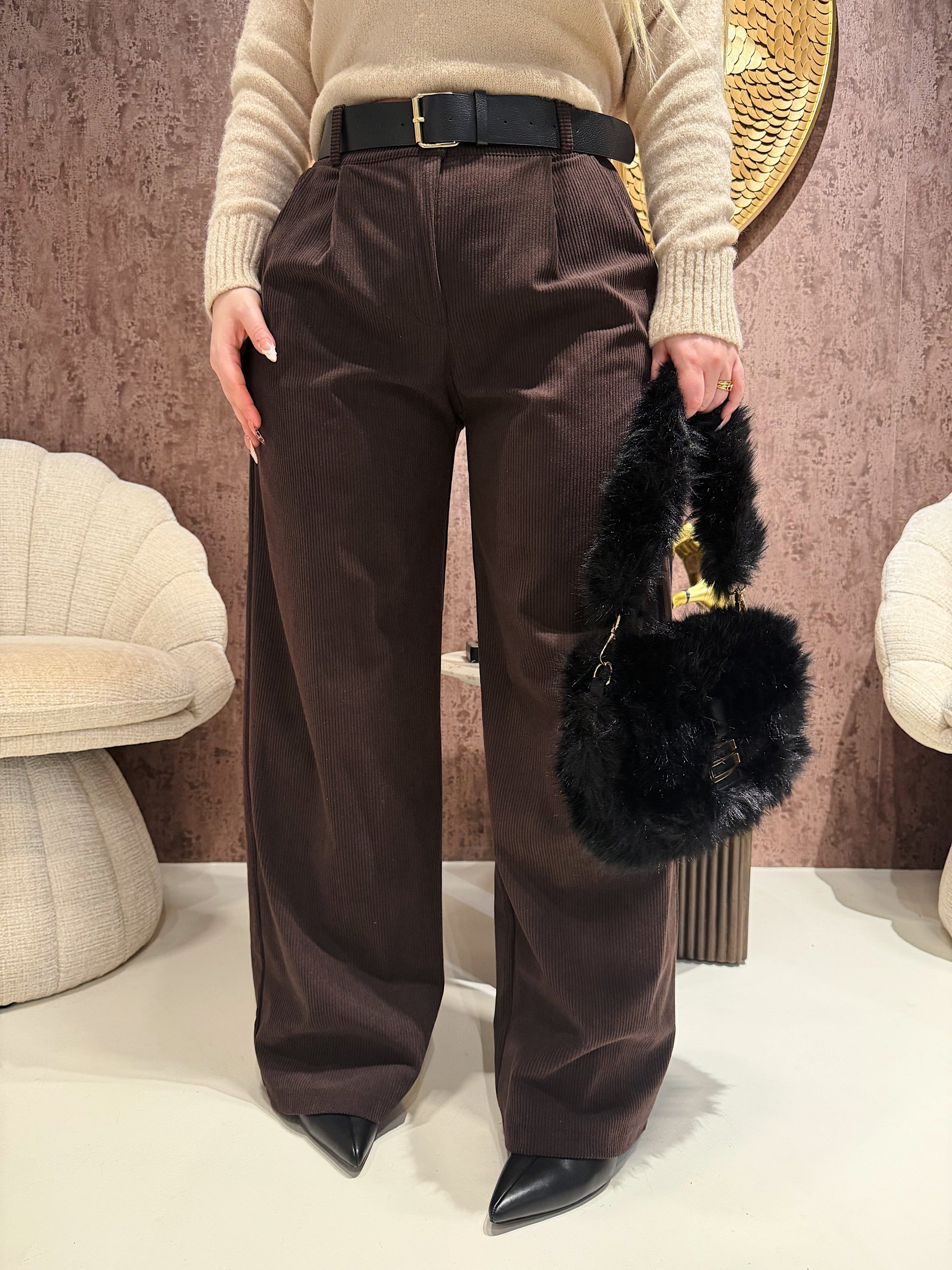 Pantalone in velluto con cintura