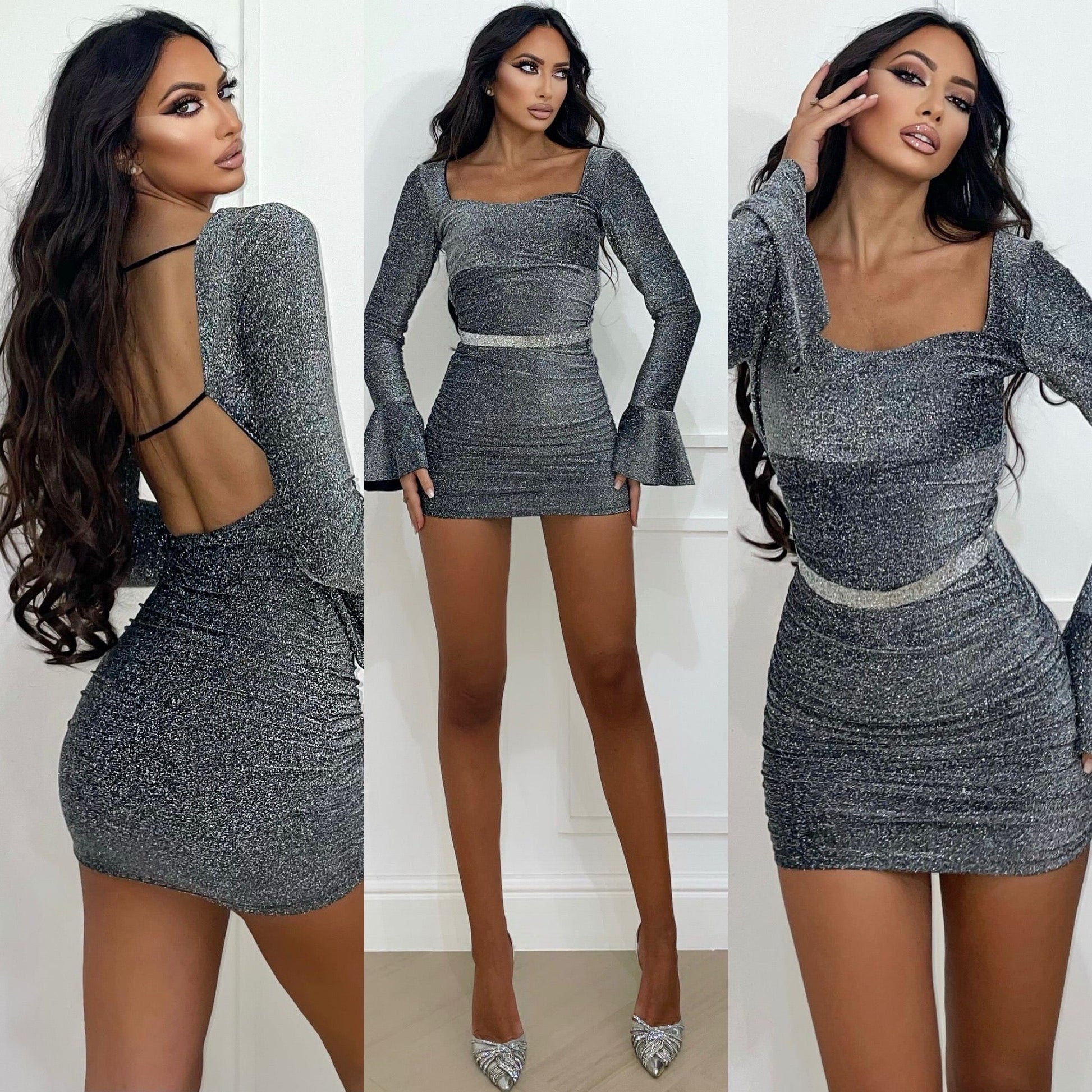 Abito silver lurex schiena aperta