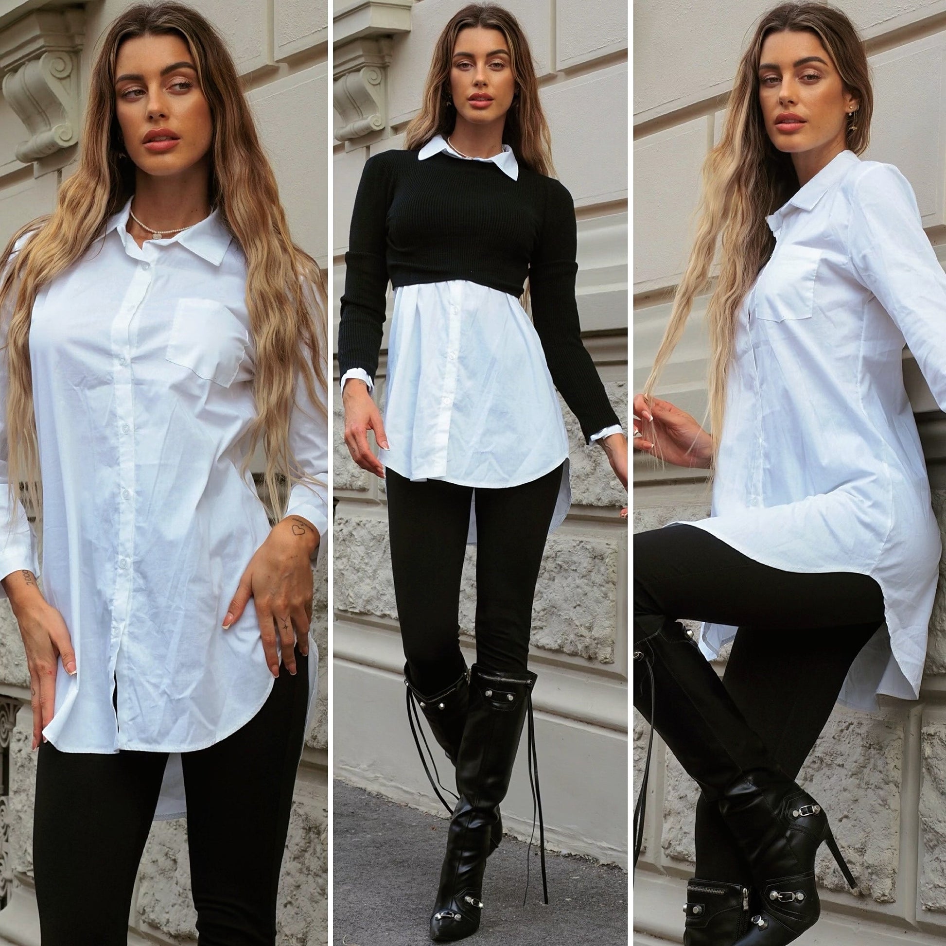 Camicia over bianca senza taschino