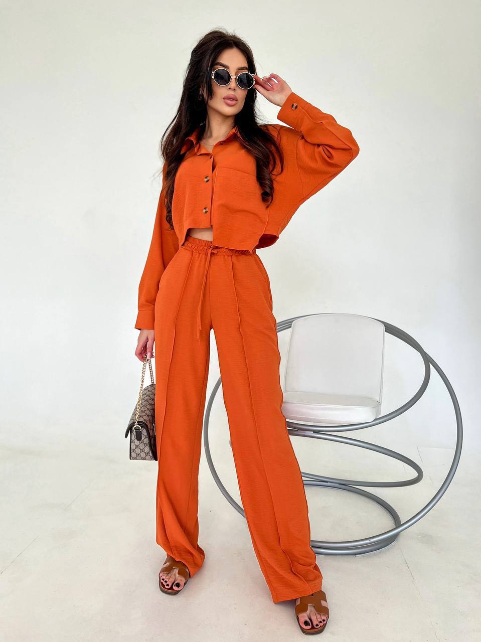 Set due pezzi camicia e pantalone pesca