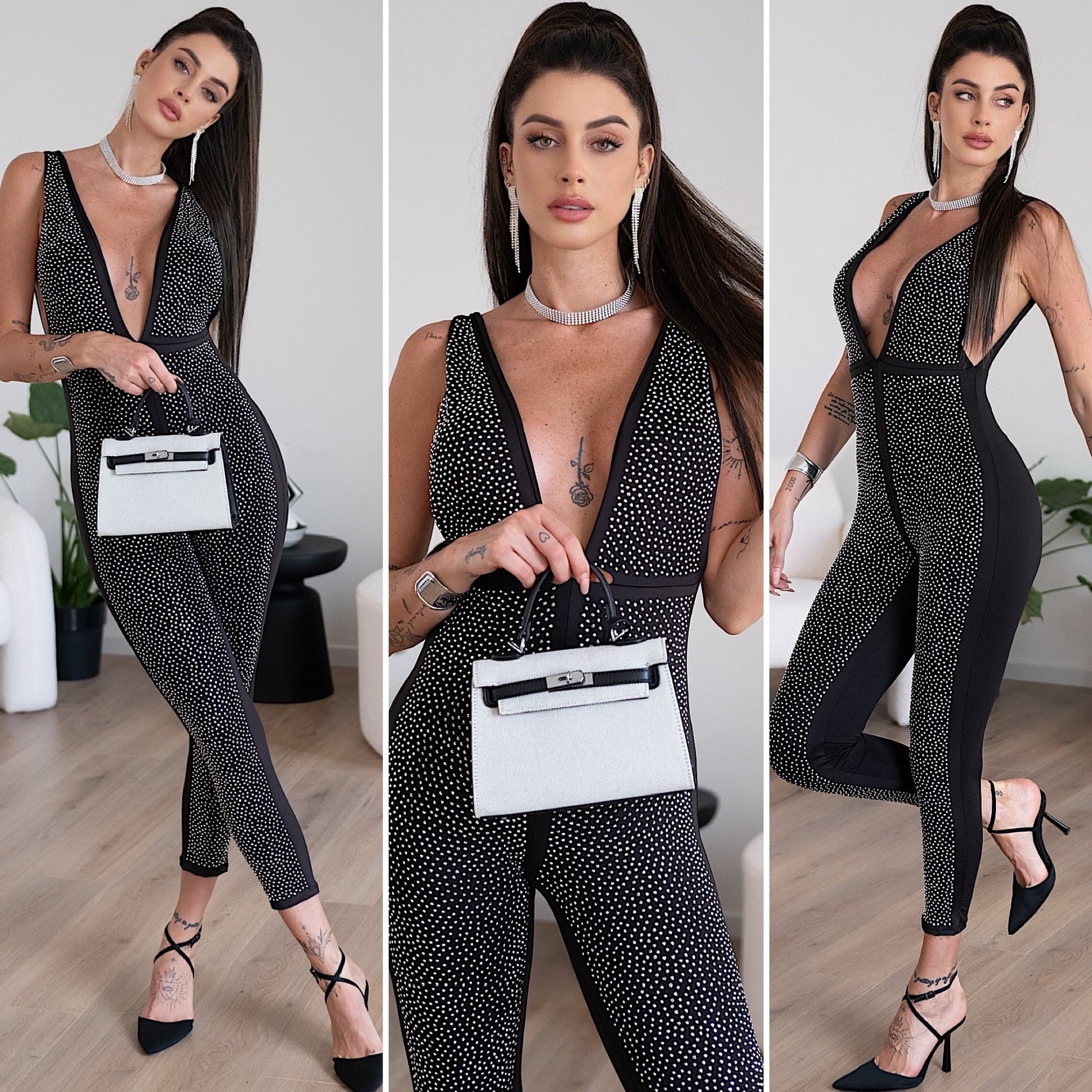 Tuta intera con strass