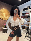 Body con bottoni oro e manica voilant
