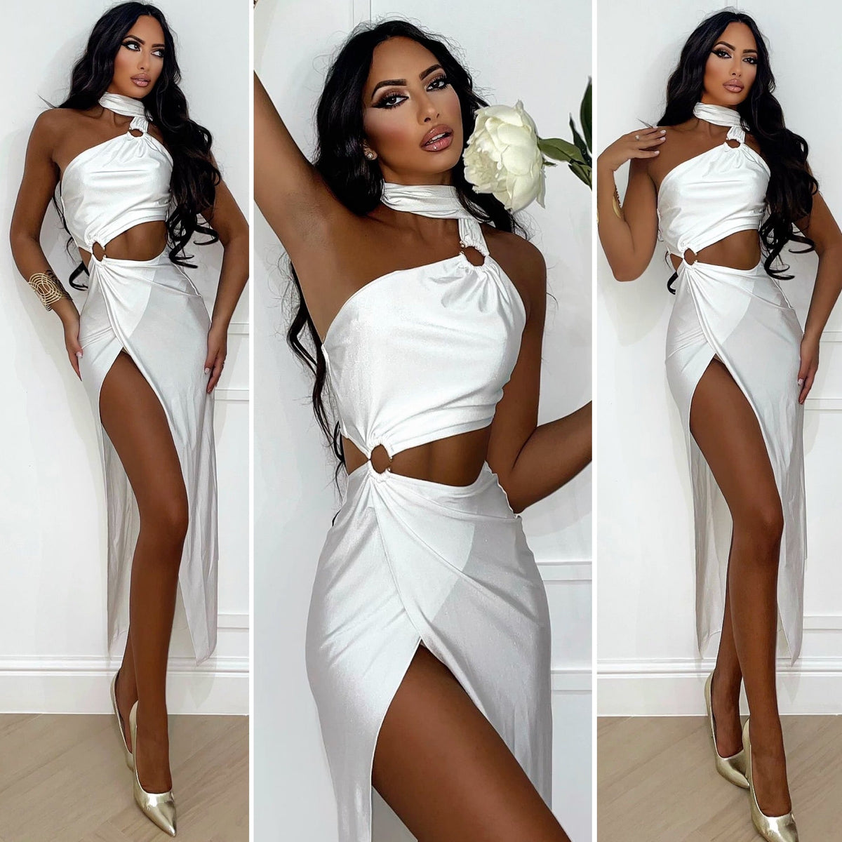 Abito con anello e choker bianco