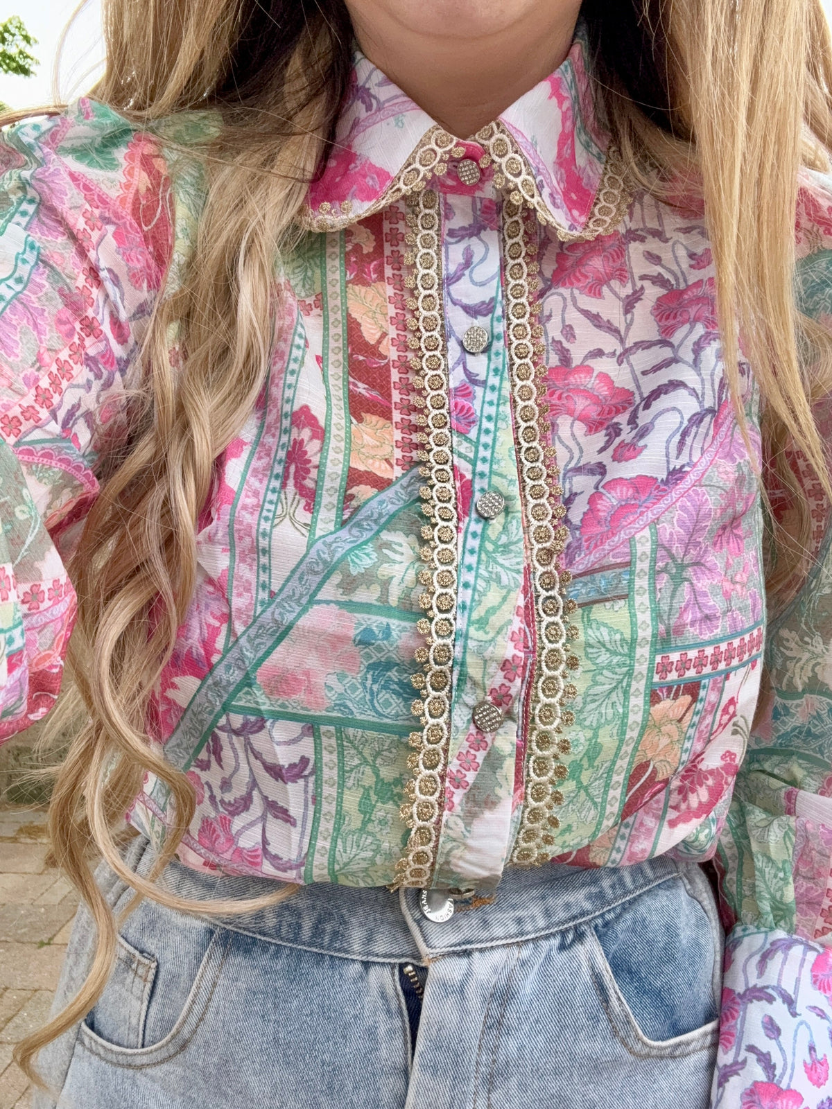 Camicia verde Fuxia con dettaglio oro
