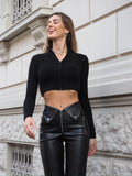 Maglioncino crop nero con zip