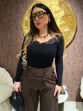 Maglia Scollo a V con pizzo applicato
