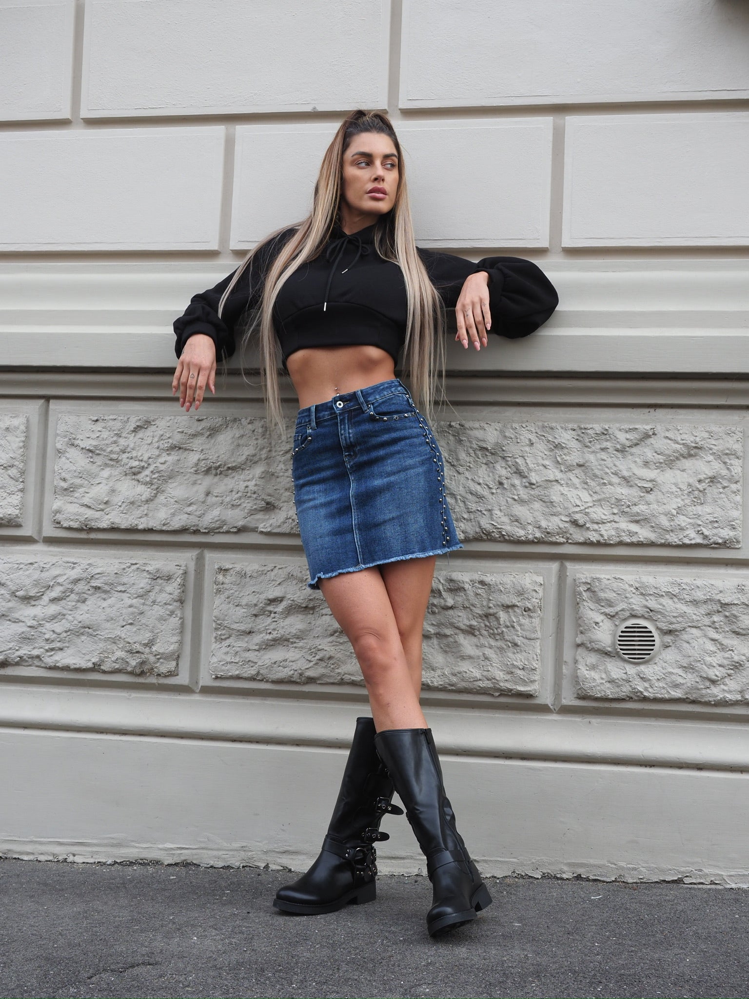Gonna in jeans con borchie
