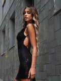 Abito corto push up con paillettes nero