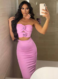 Completo top e gonna con rose rosa barbie