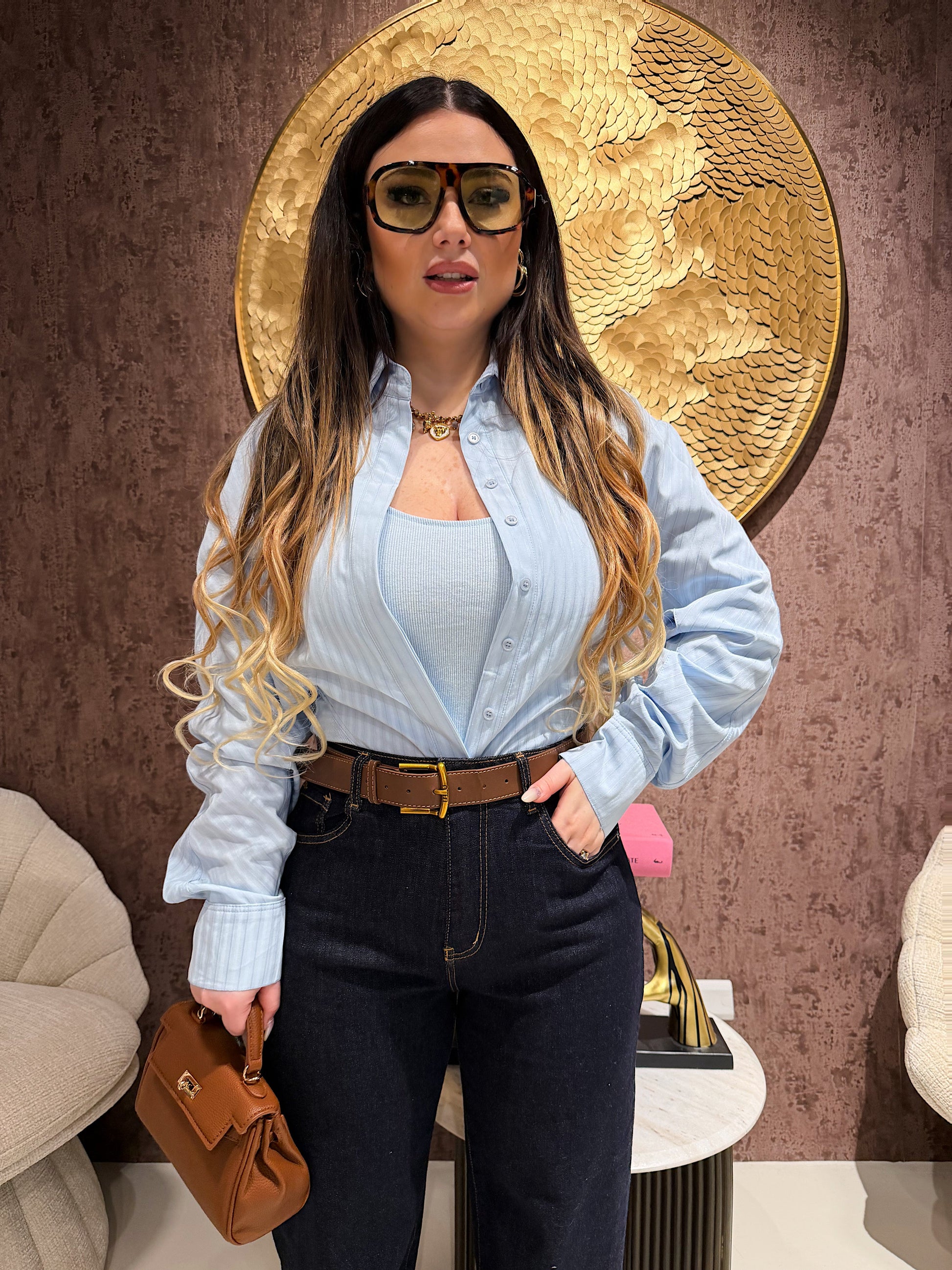 Camicia celeste con body integrato