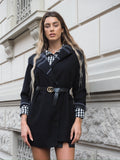Cappotto check nero con cintura