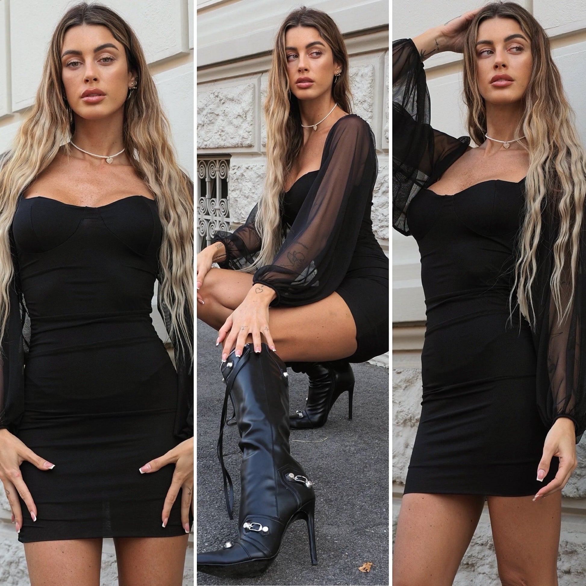 Abito nero maniche velate