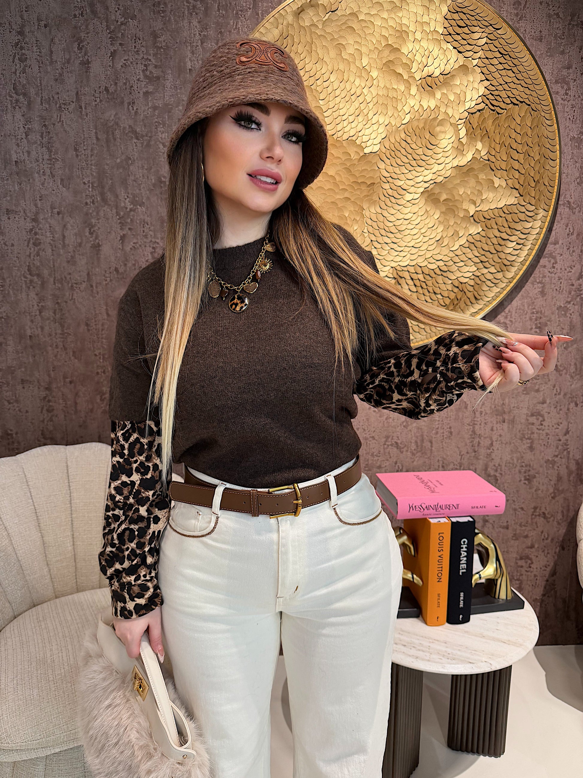 Maglione maniche maculato