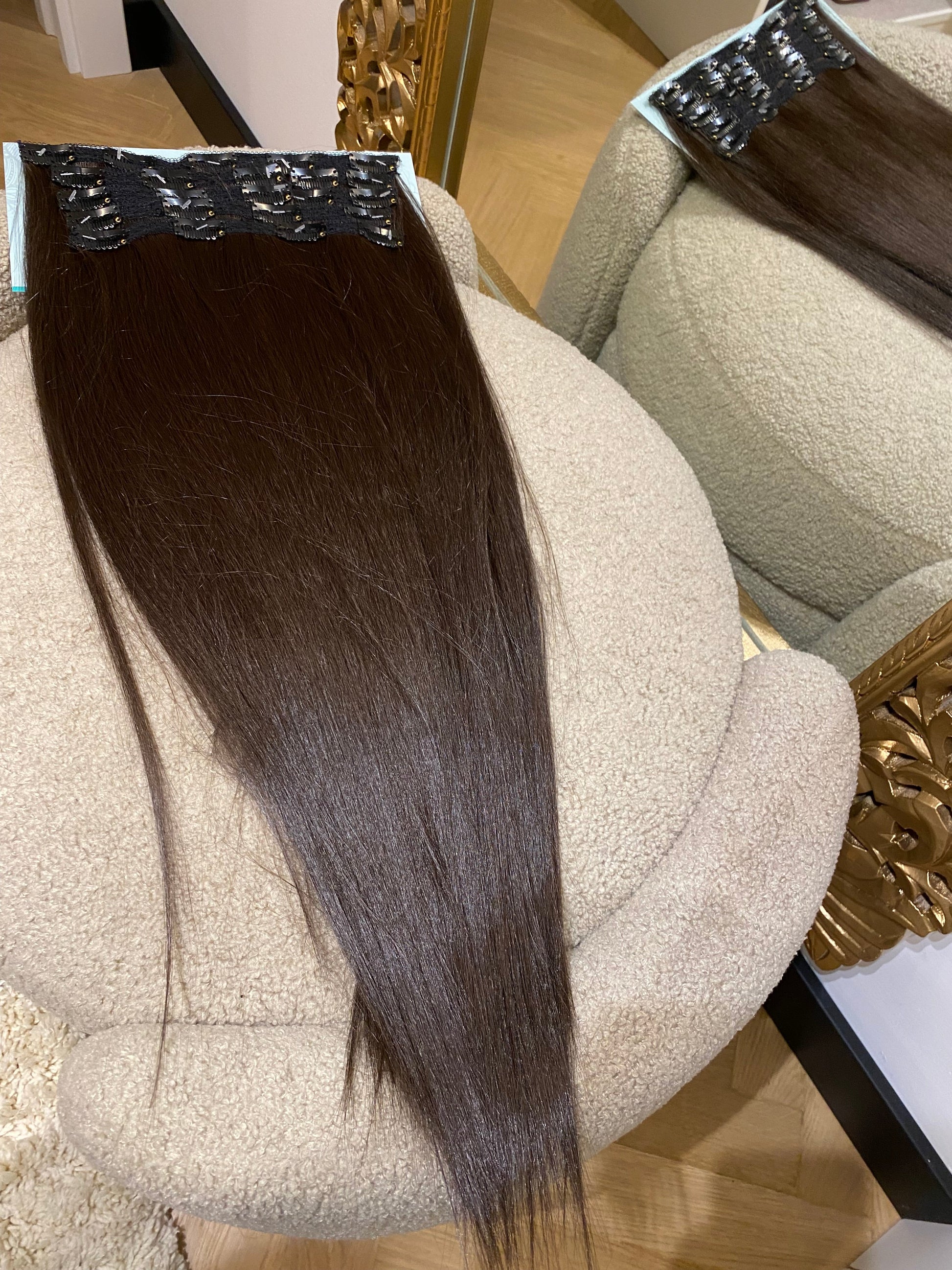 7 fasce liscia con clip castano scuro