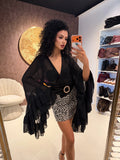 Blusa Nera Elegante con Maniche a Rouches