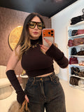 Top a Collo Alto con Manicotti Coordinati