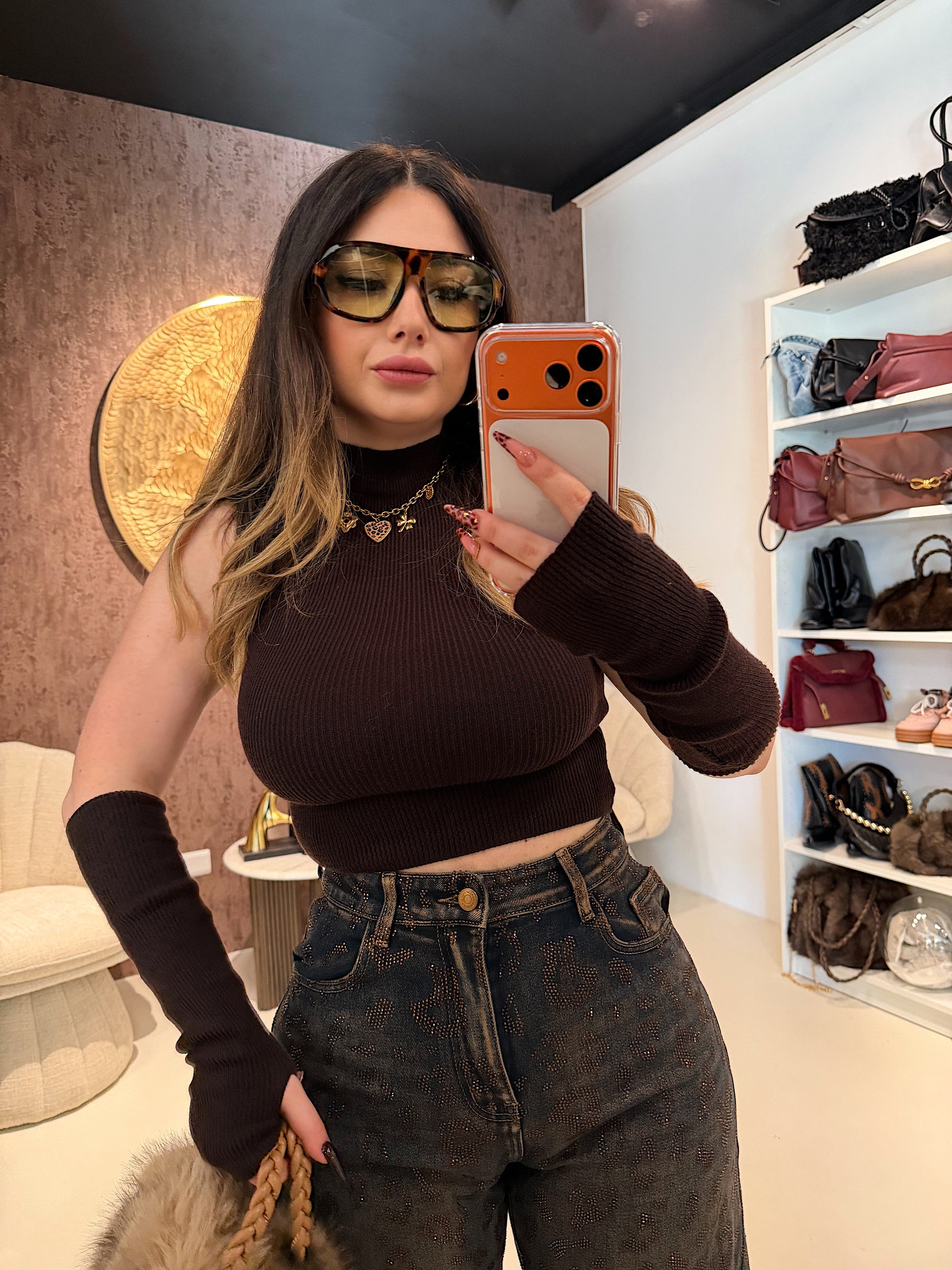 Top a Collo Alto con Manicotti Coordinati