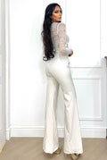 Pantalone vita alta con fusciacca beige
