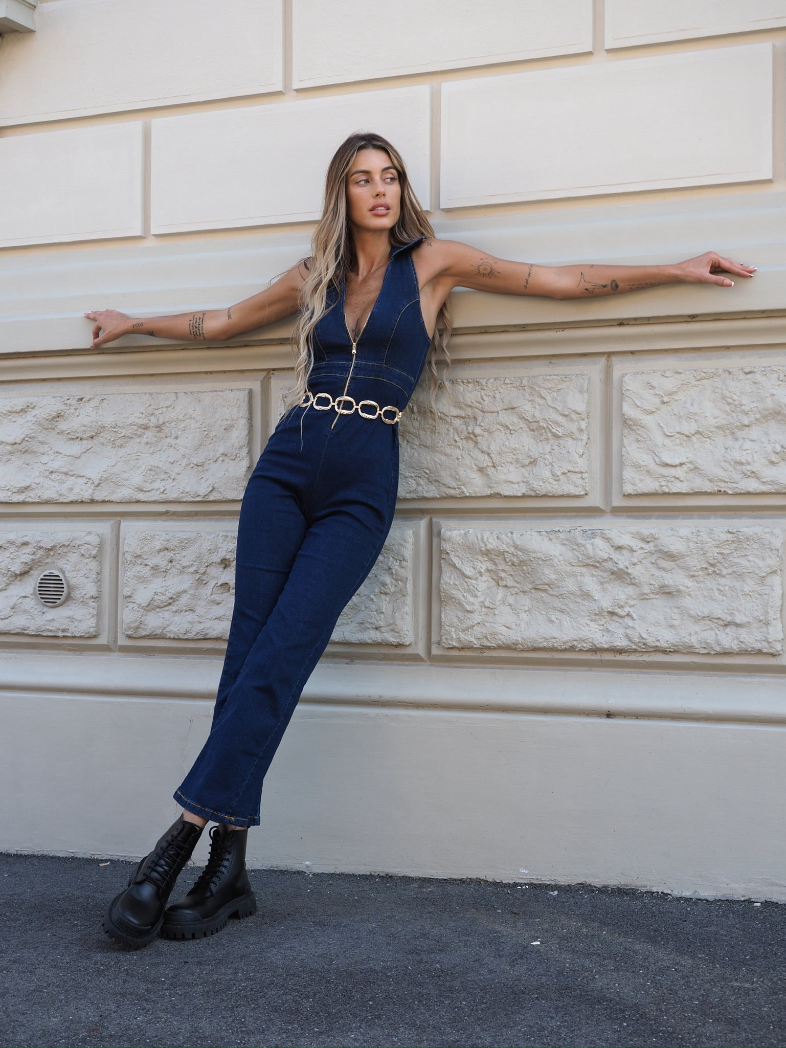 Tuta in jeans con zip