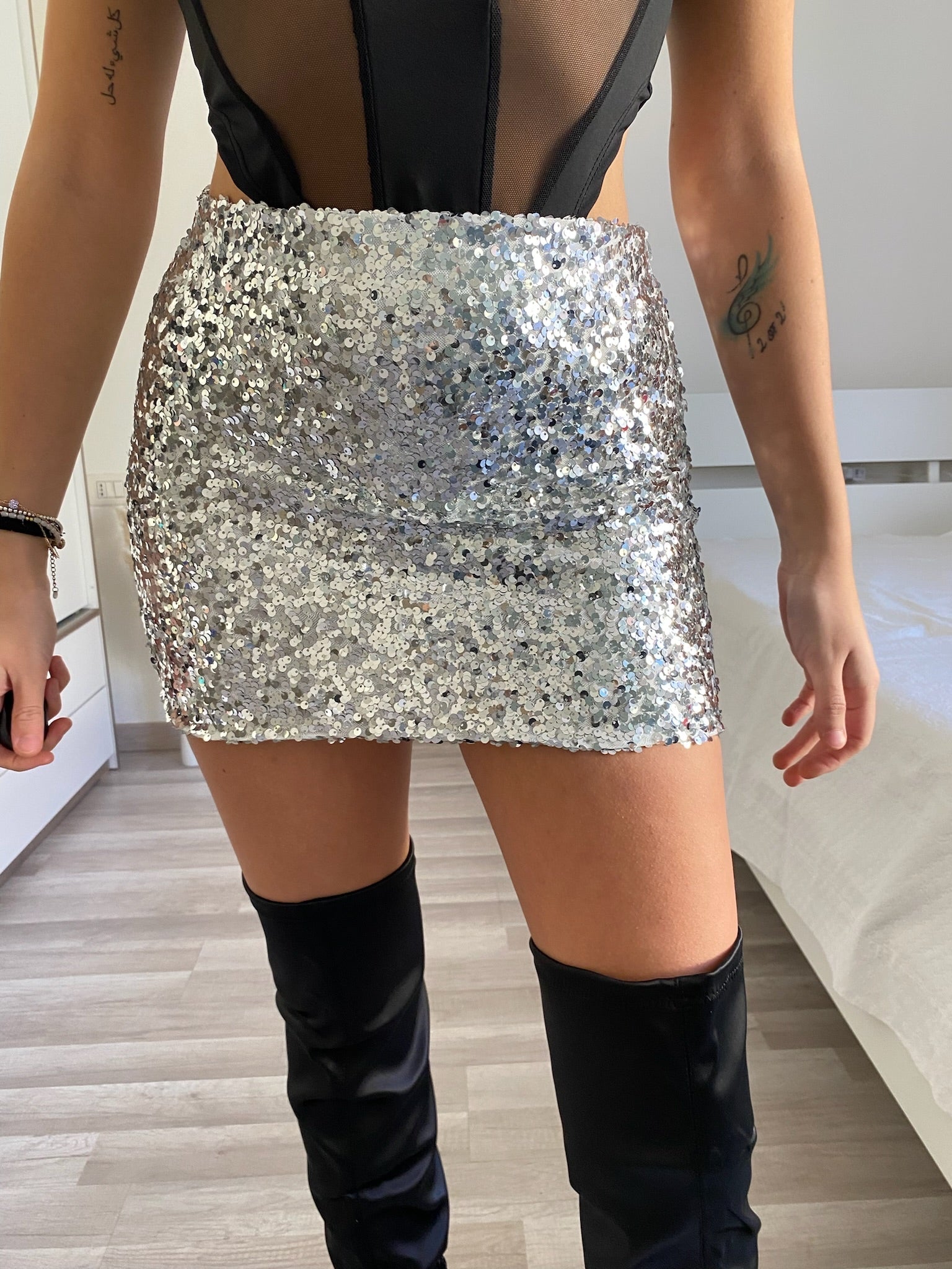 Gonna con paillettes argento