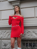 Abito in maglia rosso scollo a barca
