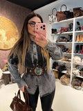 Maxi camicione in jeans e strass