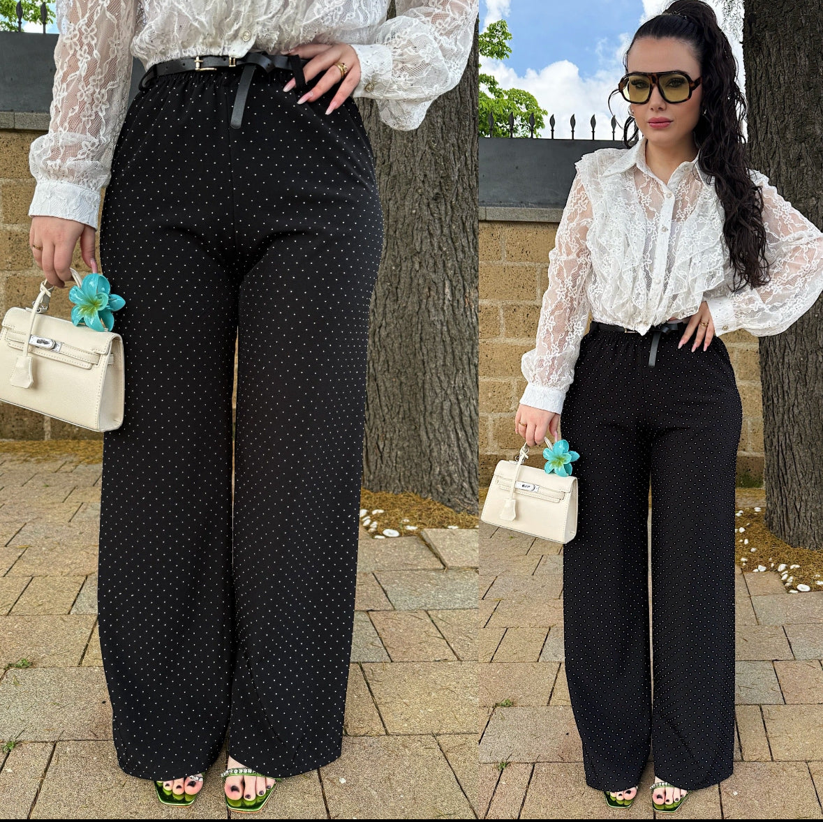 Pantalone nero in strass con cintura