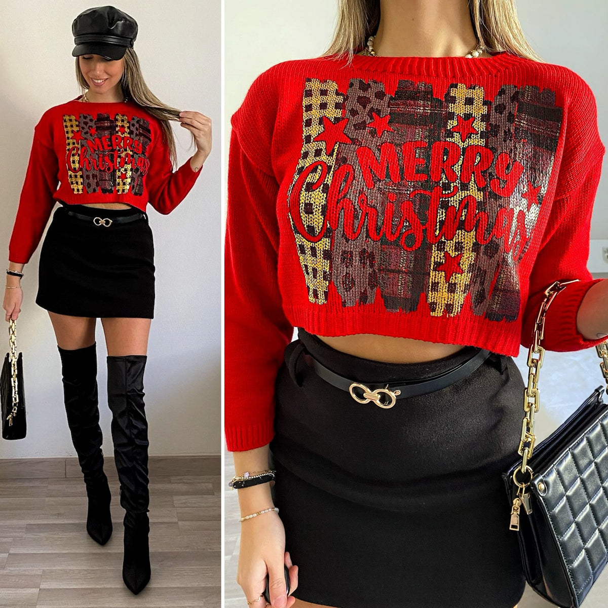 Maglione Merry Christmas rosso