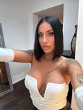 Body bianco con scollo a V e manicotti