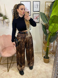 Pantalone in satin animalier