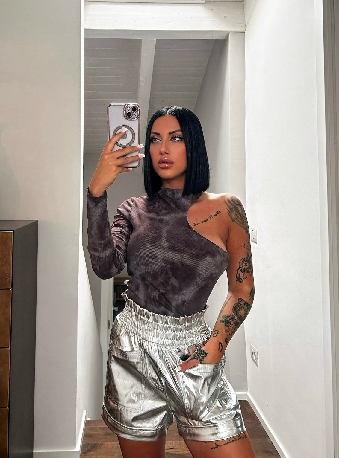 Short argento con elastico