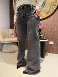 Jeans Wide Leg Denim Glitter Grey