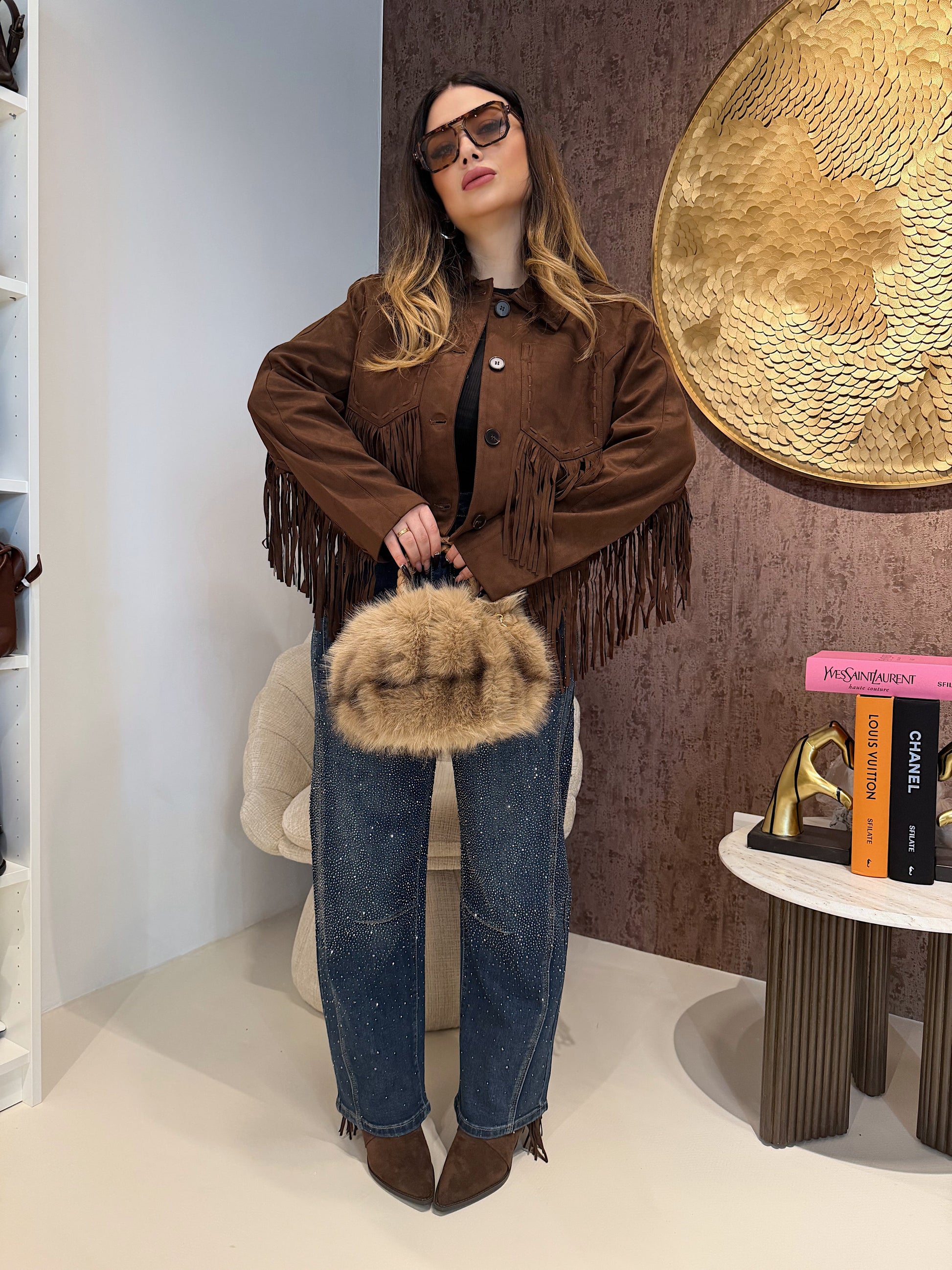 Giacca in camoscio con frange