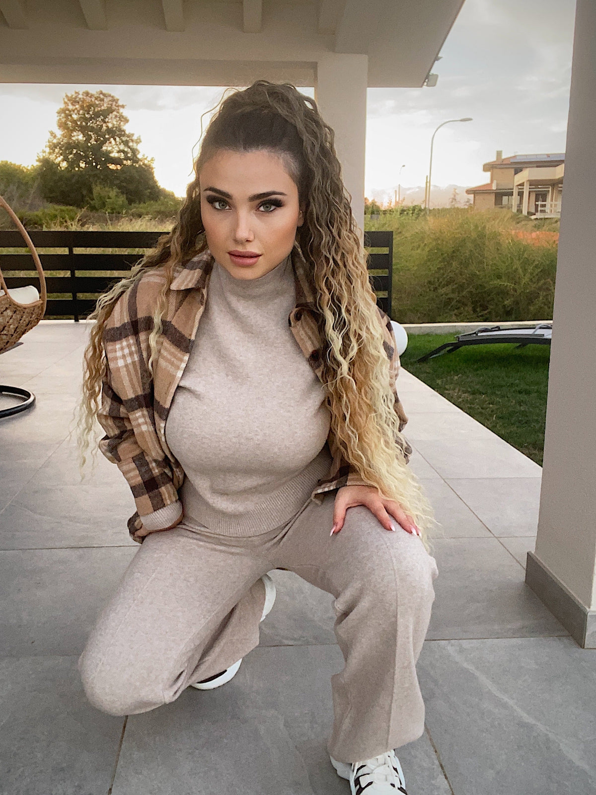 Giaccone in tweed Camel