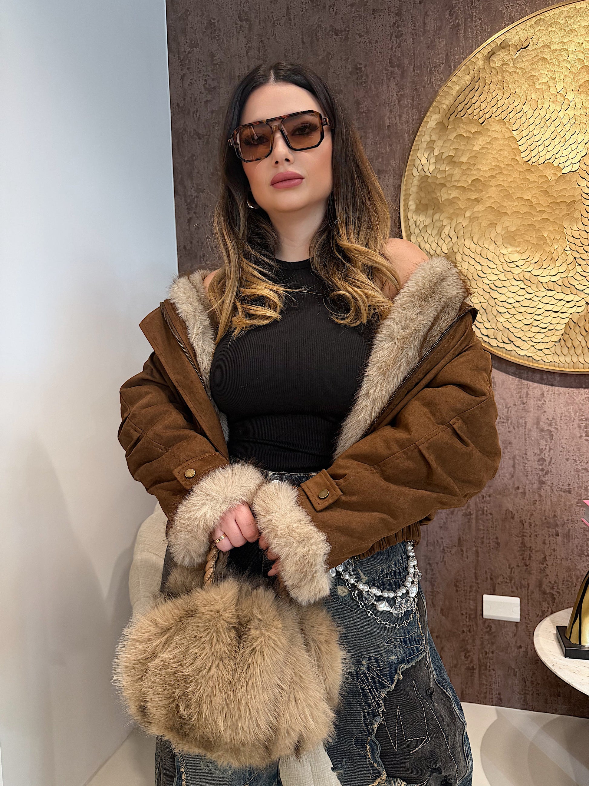 Giaccone Camel con imbottitura in pelo reversibile