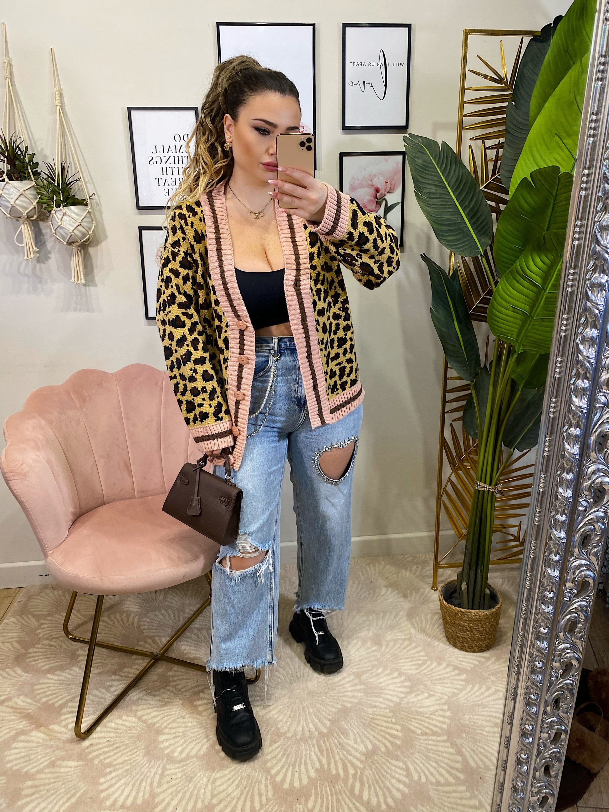 Cardigan animalier rosa