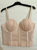Top corsetto cipria con strass