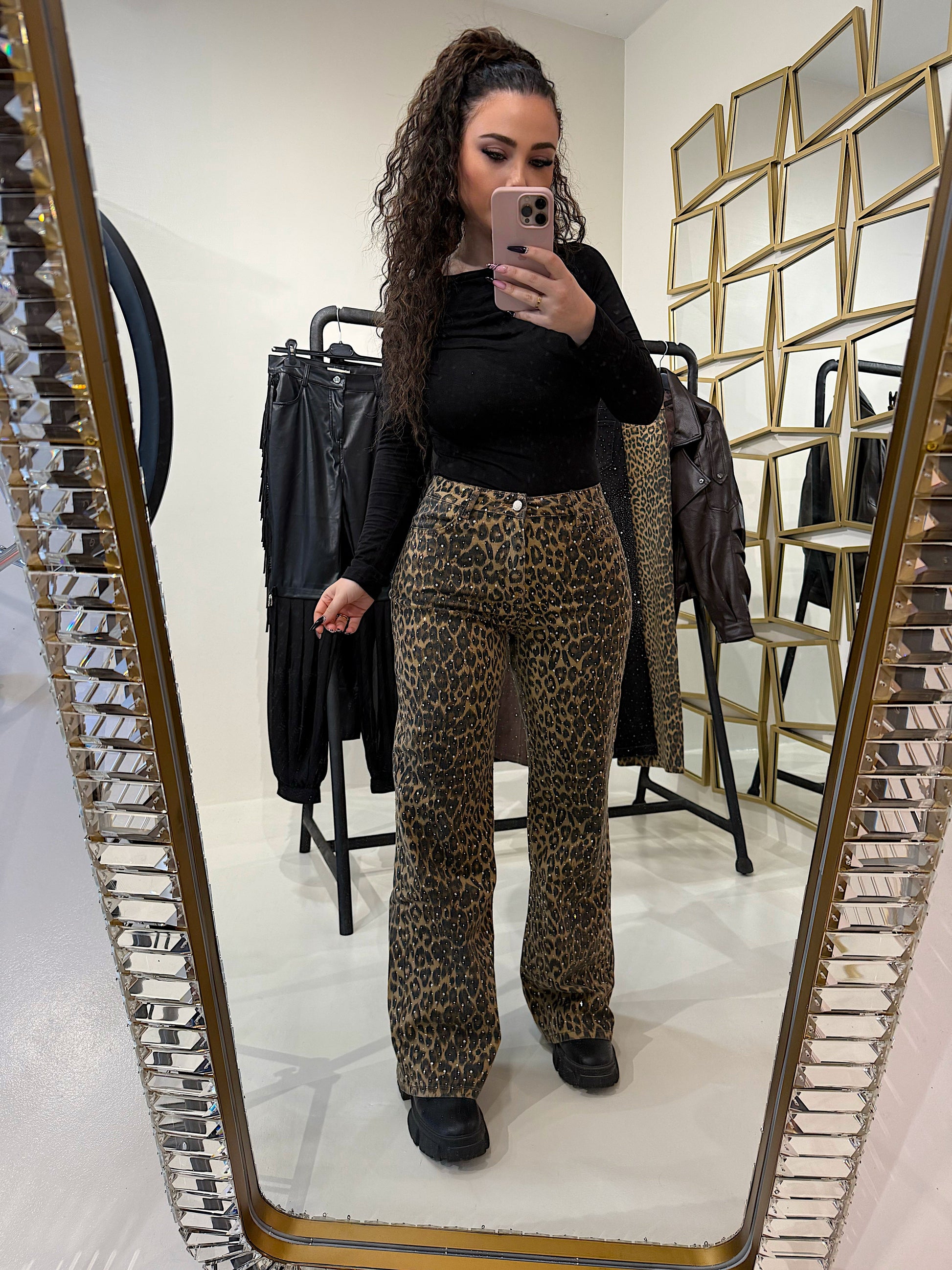 Pantalone con strass animalier