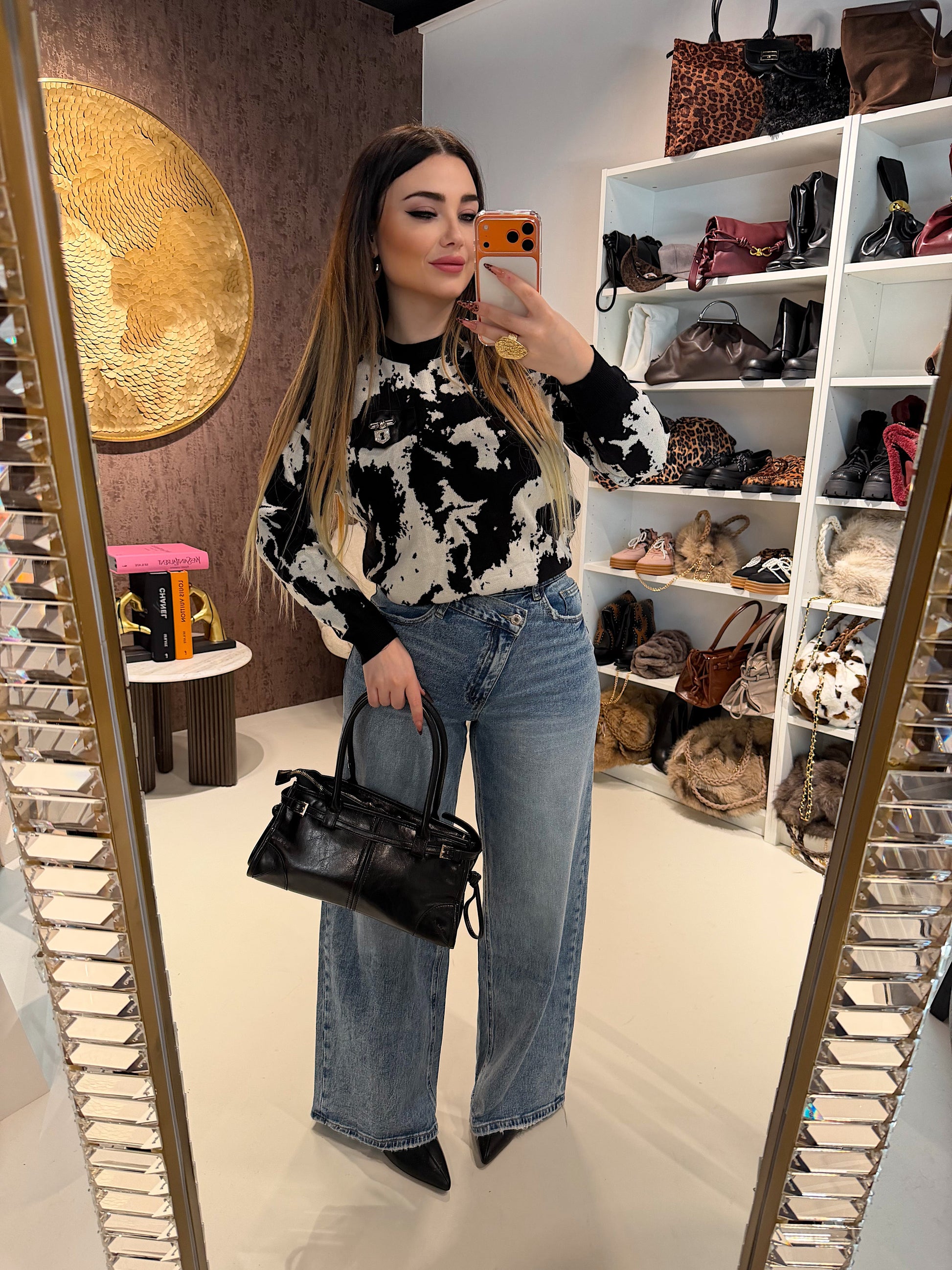 Felpa Cow print con lucchetto