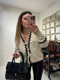Cardigan con ricamo e lacci