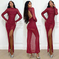 Abito lungo in paillettes bordeaux