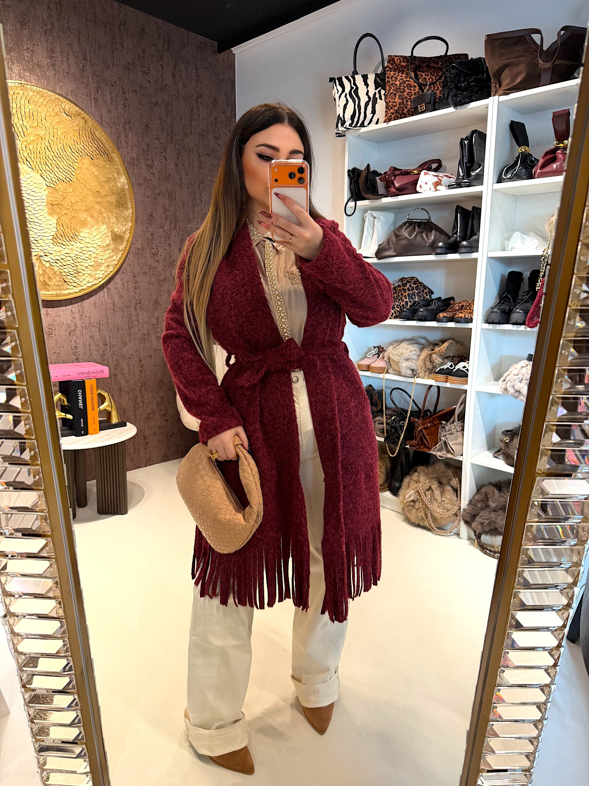 Cappotto con frange e fiocco 3 colori