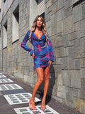 Abito petrolio a fiori con reggiseno