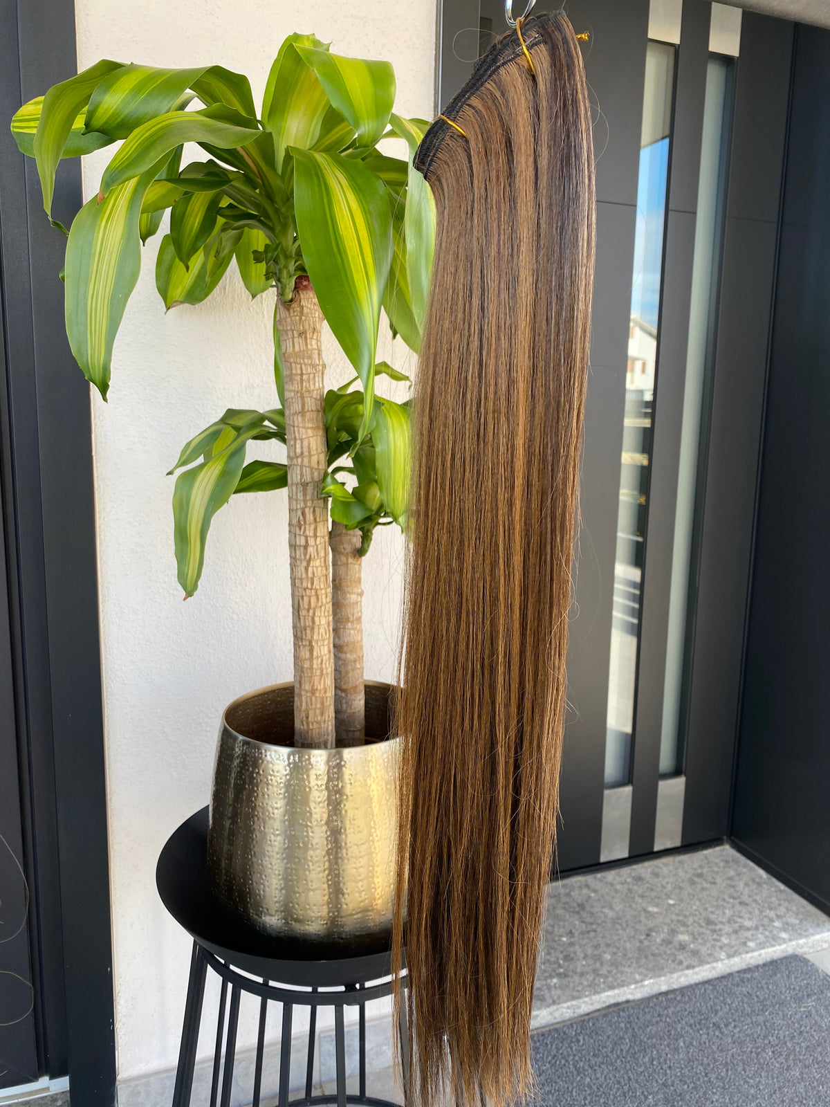 Extension 7 clip liscia castano con meches