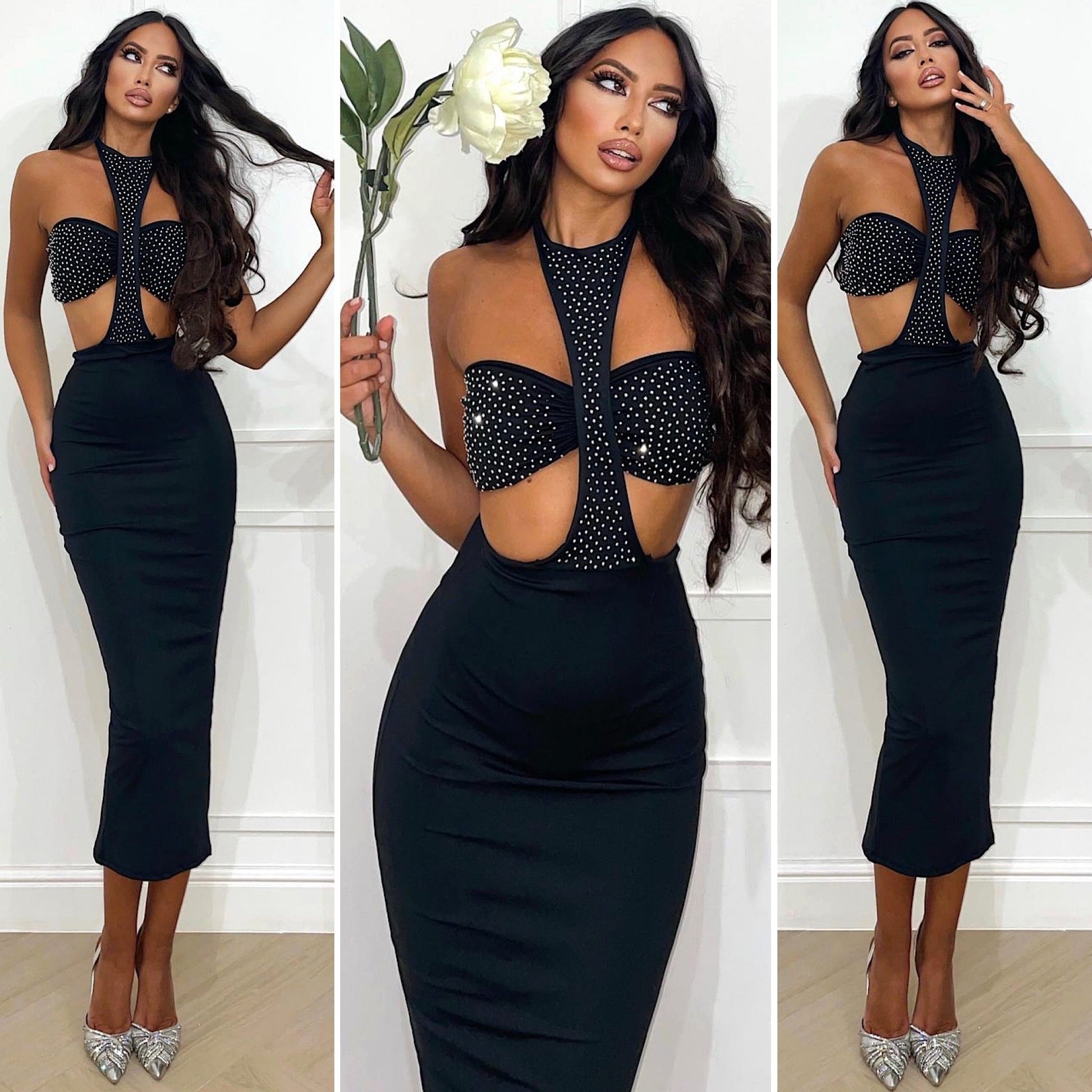 Abito midi con top in strass