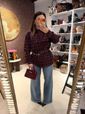 Camicia a quadri bordeaux con strass