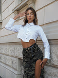 Camicia crop bottoni neri